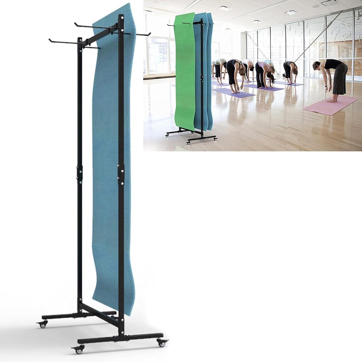 Yoga Mat Organizer - Mattenrek Yogamat Houder - Fitnessruimte Inrichten - Stalen Constructie - 76x50x185cm - Zwart