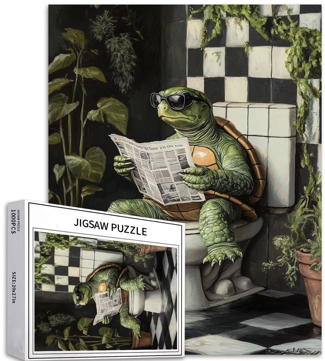 Omgoods - 1000 Stuk Puzzel met Schildpad en Krant