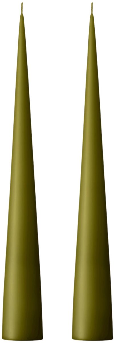 Omgoods - Olijfgroene Kegelkaarsen - Set van 2 in Geschenkdoos