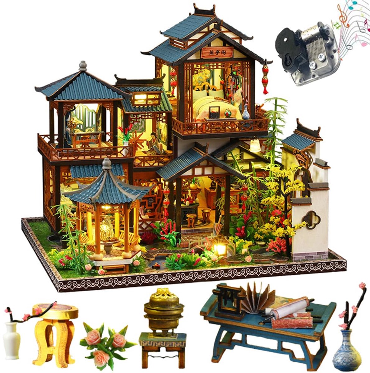 Omgoods - 3D Houten Poppenhuis Kit - Chinese Stijl zonder Stofhoes