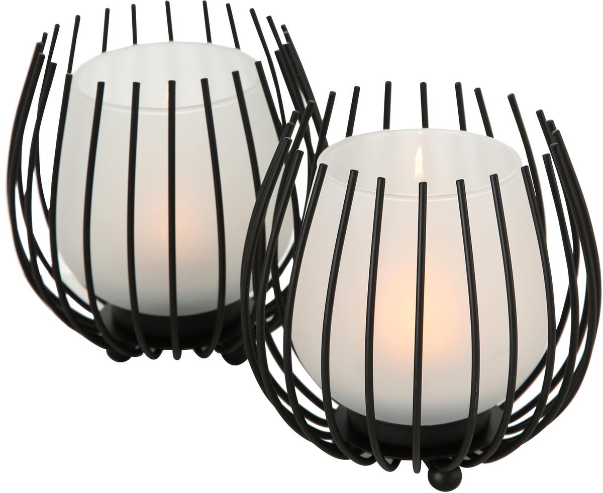 Omgoods - Set van 2 Moderne Lanternen van Glas en IJzer
