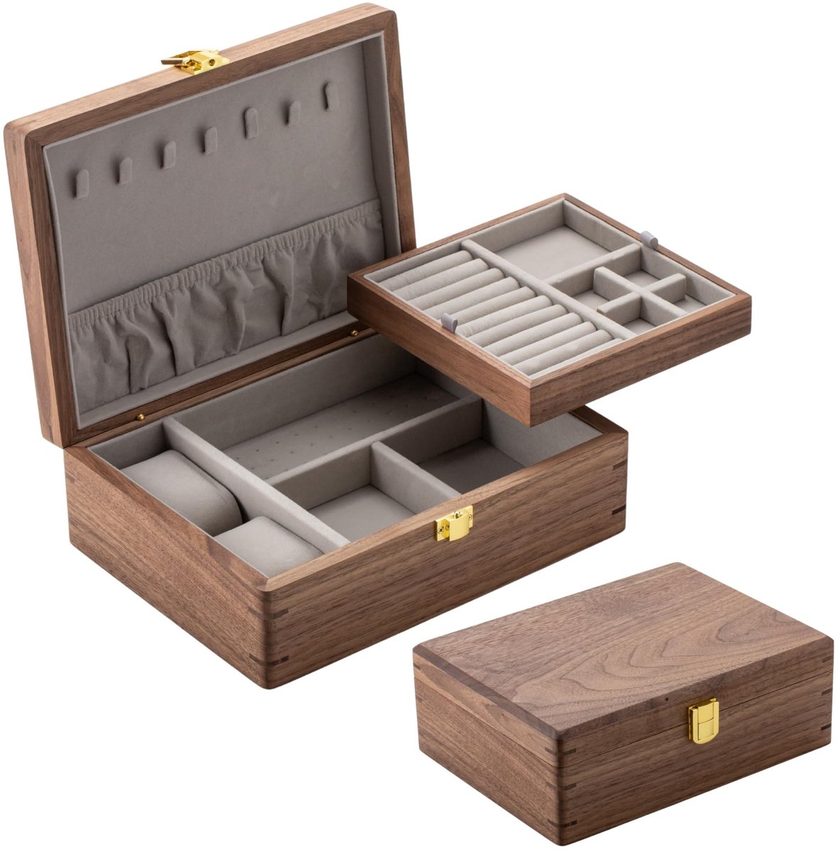 Omgoods - Luxe Houten Sieradenbox met 2 Lagen voor Bewaren van Sieraden
