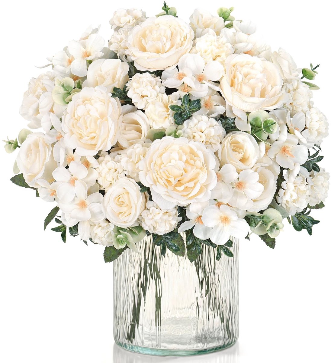 Omgoods - Kunstbloemen Set van 4, Realistische Rozen en Pioenen