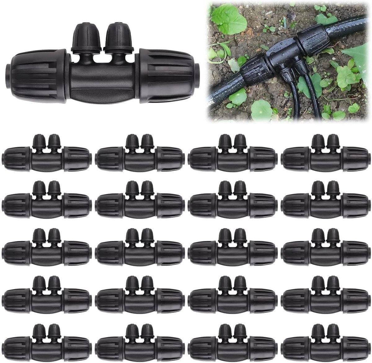 1/2 inch tot 1/4 inch druppelirrigatieset, set van 20 stuks, vergrendelde prikkeldraad, 12/16 mm tot 4/7 mm, buisslot, vrouwelijke connector, 4-weg prikkelslot, irrigatie-onderdelen voor