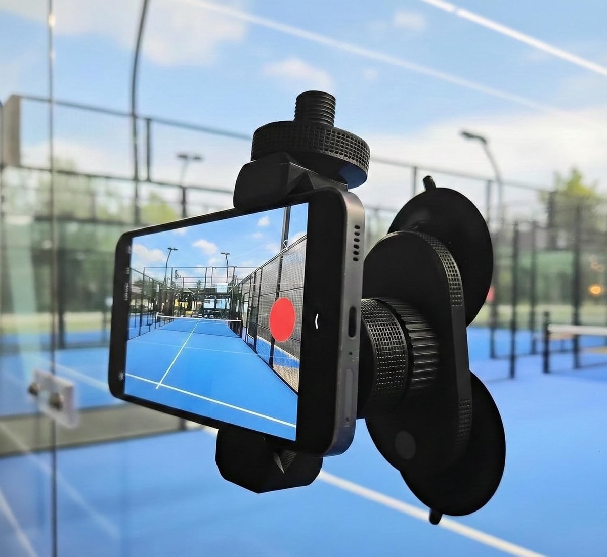 Telefoonhouder voor padel met heavy-duty zuignap, universele smartphone-houder voor video-opname, training en sociale media, 360° draaibaar - compatibel met iPhone, Samsung en meer