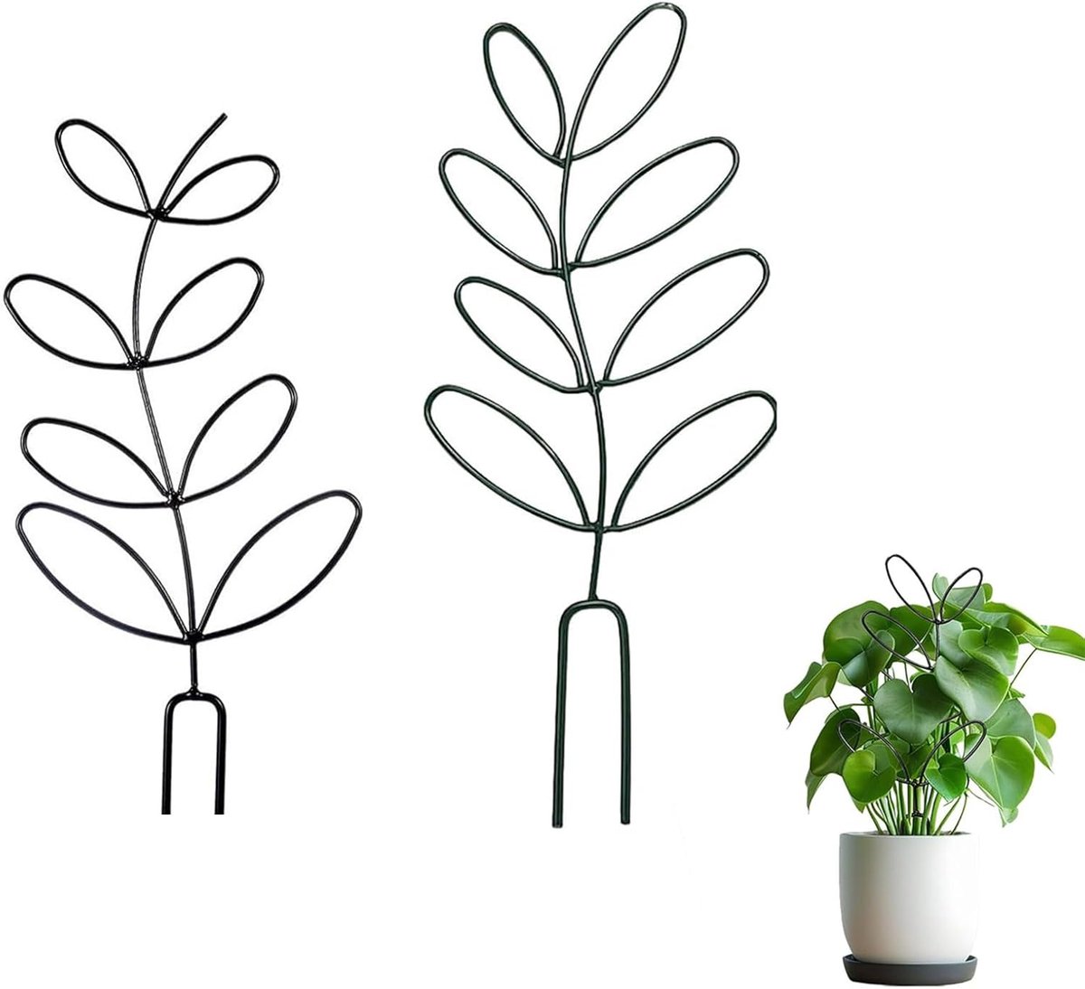 Klikhulp voor kamerplanten, 2 stuks, tuinplantensteun, klimhulp, metalen ranken voor buiten, klimplantensteun voor kamerplantenpotten, bloempotsteun voor buiten, zwart