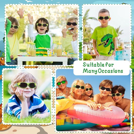 Kinderzonnebril voor jongens en meisjes, Dinasour jongenszonnebril leeftijd 3-10 jaar, kinderzonnebril wikkelbare zonnebril voor kinderen, kinderzonnebril, UV-bescherming voor vakantie, strand, — afbeelding 4