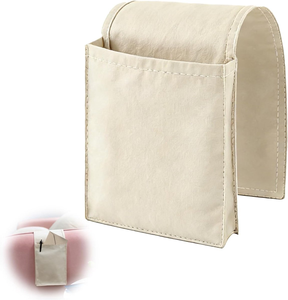 Organizer voor de armleuning van de bank, katoenen opbergzak voor afstandsbedieningen, tijdschriften en meer, ideaal voor de woonkamer, beige, 1 stuk