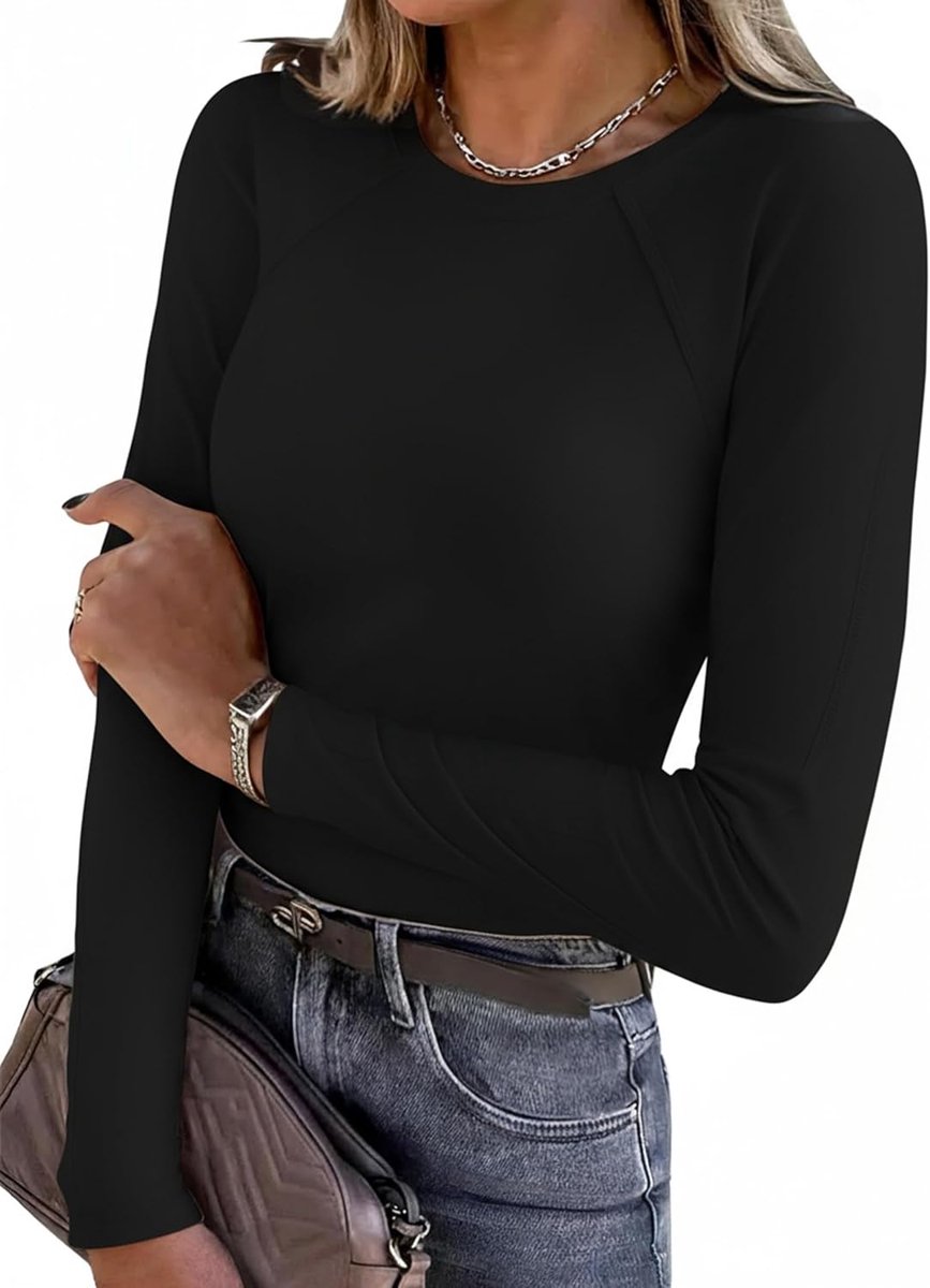 Shirt met lange mouwen voor dames, nauwsluitend, thermisch shirt met lange mouwen, ronde hals, raglanmouwen, dun, thermo-ondergoed, basic tops, S-XXL