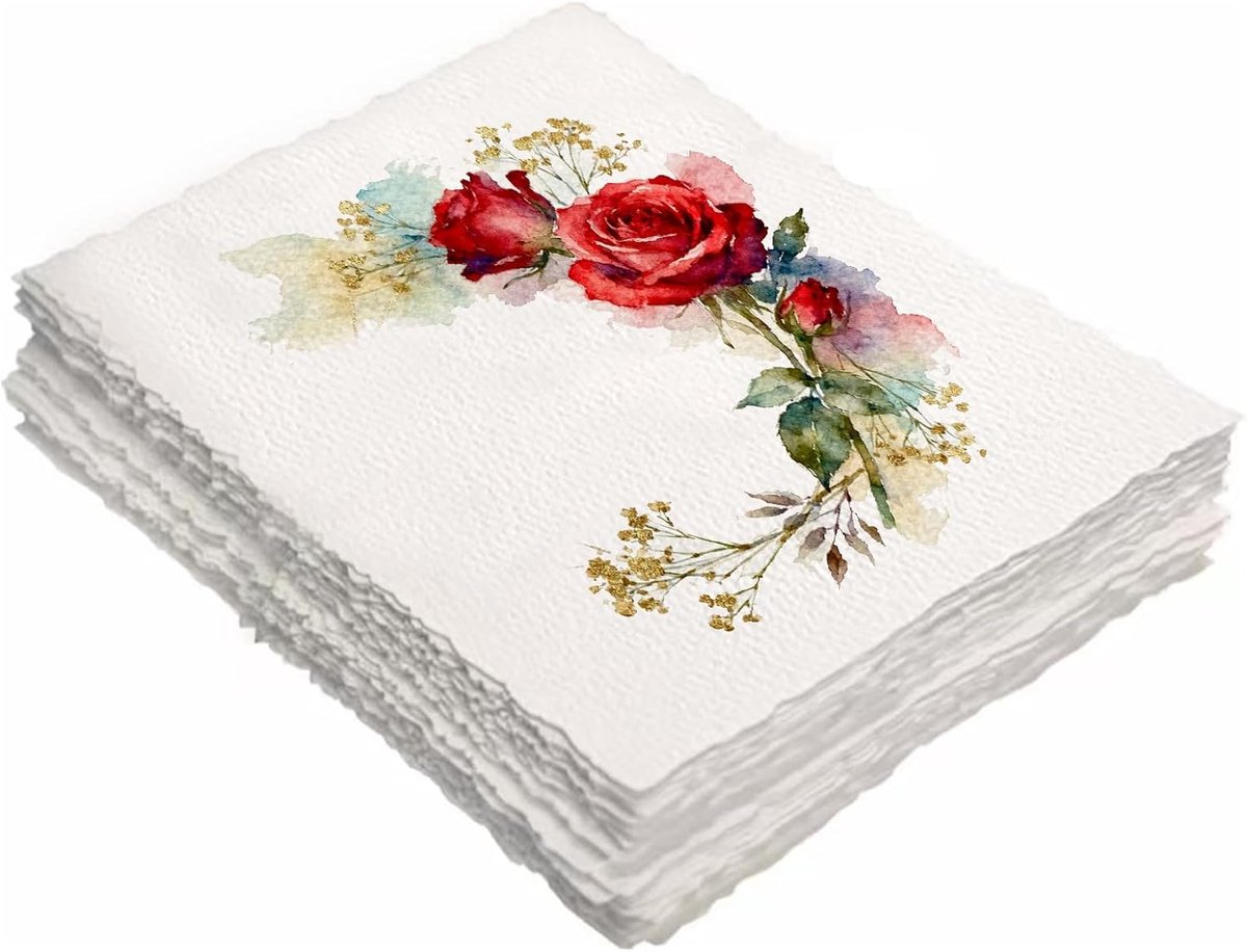 Handgeschept papier A4 300GSM - 20 vellen cover edge aquarelpapier, 100% katoen handgeschept papier, aquarelpapier voor doe-het-zelf uitnodigingen, tekenen, schetsen en schrijven