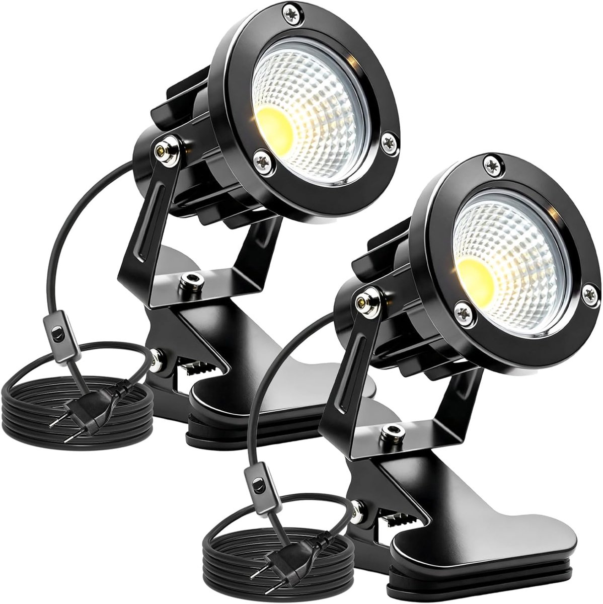 2 stuks led-spots, klemspots, led-tuinverlichting met stekker en schakelaar, waterdichte plantenspot, tuinspot, gazonspot, bureaulamp voor dieren, groeiende tafellamp