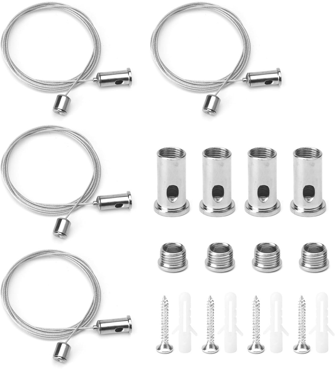 4 stuks kabelophangingen van staal, 1,5 mm x 2 m, verstelbaar, ophangkabel voor ledpanelen, plafond, fotomontage