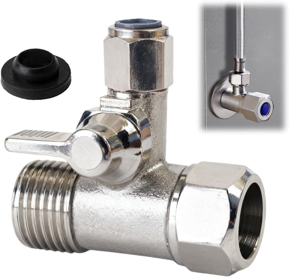 Afsluiter T-adapter 3/8 x 38 x 1/4 inch - gemakkelijk aan te sluiten - voor koelkast en waterfilter - SnelShoppen
