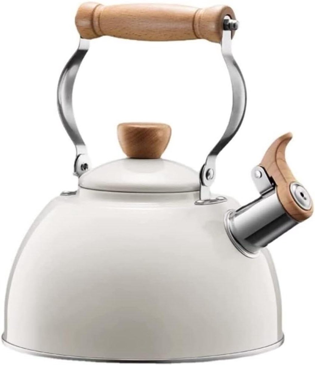 Fluitketel RVS - Waterketel Fornuis - Water Koken - Composiet Bodem - 2.5 Liter - Wit