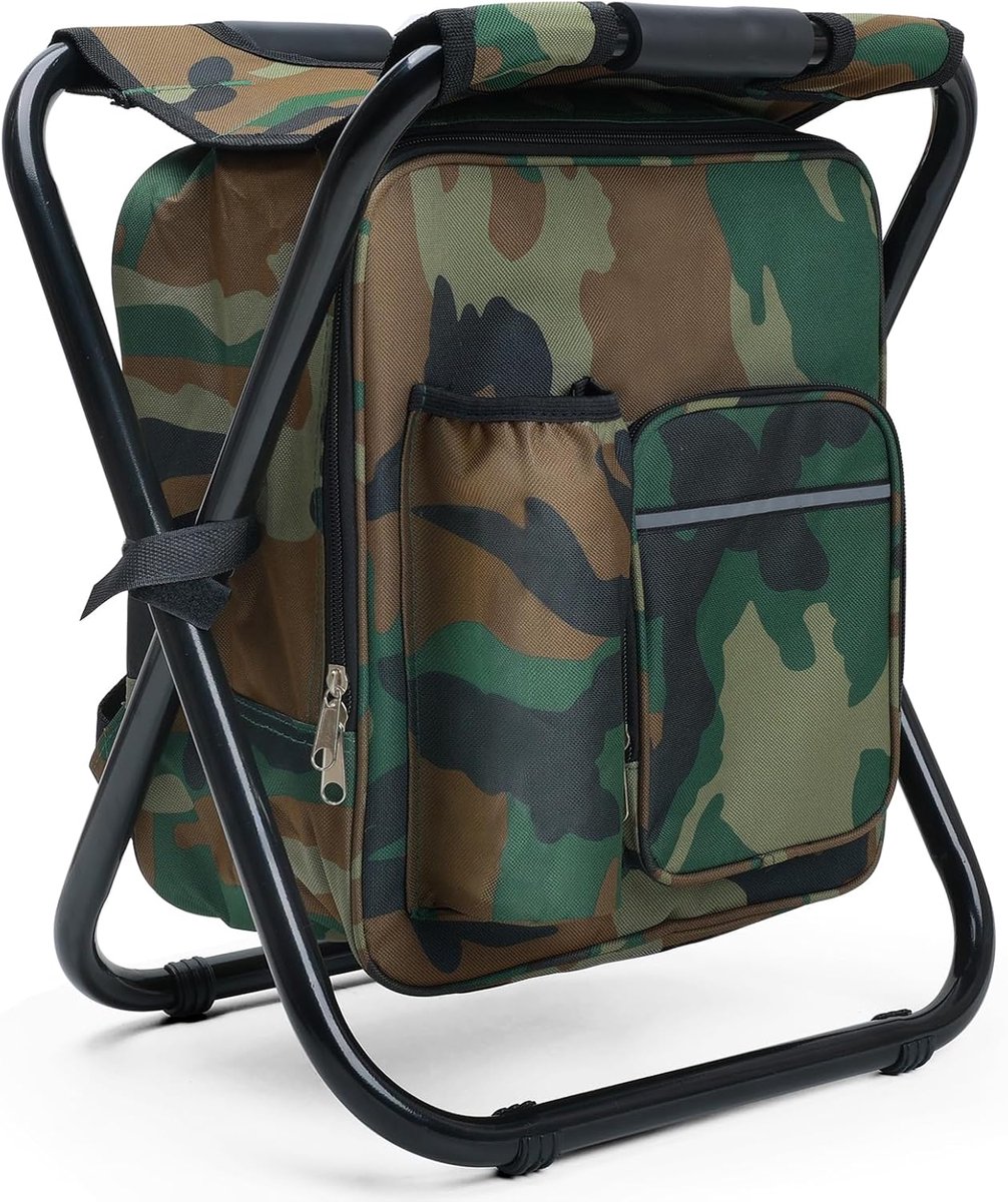 Koelrugzakstoel 3-in-1 - Lichtgewicht en Opvouwbaar - Camouflage - Ideaal voor Camping en Vissen - ShopVlot