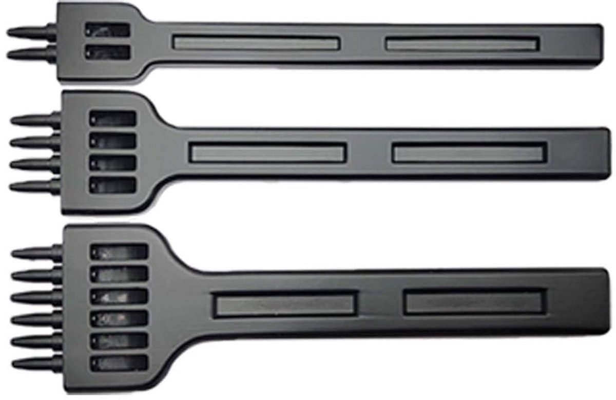 3 stuks pons gereedschap, staal 2/4/6 tanden beitel naaien hand gat punch tool, vetersluiting stiksels beitel set voor doe-het-zelf lederen ambachten (5 mm/zwart)