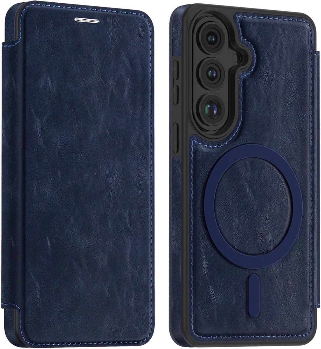Hoes voor Samsung Galaxy S26, klaphoes, flip case, compatibel met MagSafe, PU-leren telefoonhoes met kaartenvak, RFID-blokkering, beschermhoes, blauw