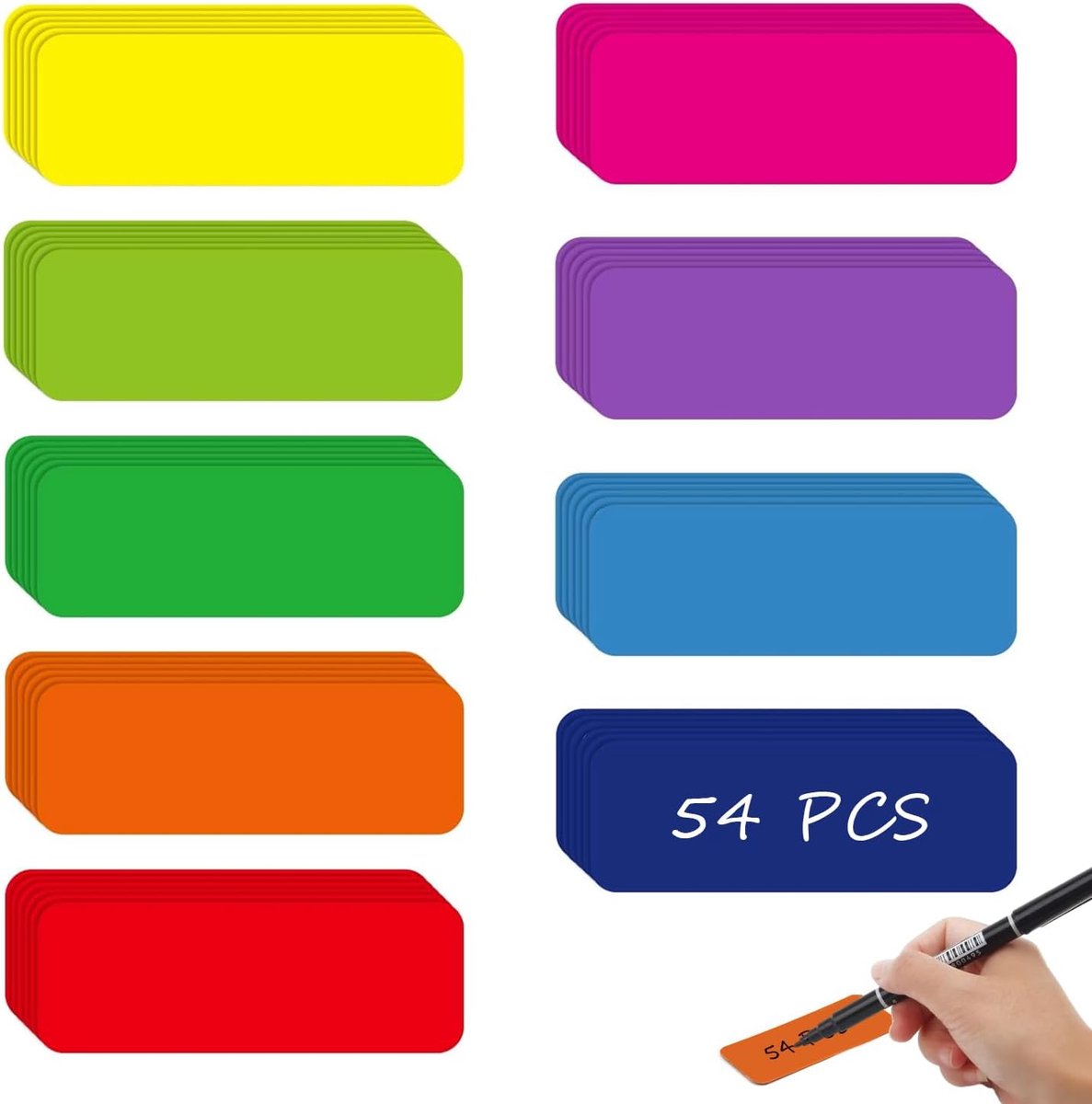 54 stuks magnetische beschrijfbare strips 79x29 mm droog afwisbaar | Herbruikbare magnetische etiketten om te schrijven, ideaal voor het organiseren van spullen thuis, op school en op kantoor.