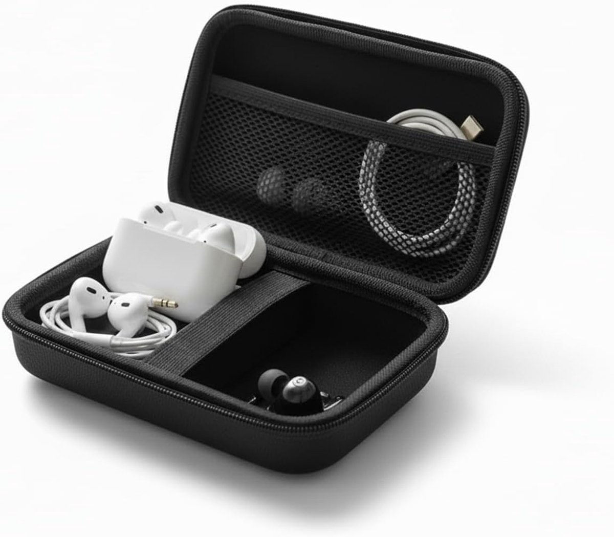 beschermhoes hardcase hoofdtelefoontas case voor in-ear oortelefoon hoes beschermhoes hoofdtelefoon opbergetui oortelefoon cover compatibel met Airpods, Earpods, MP3-speler enz.