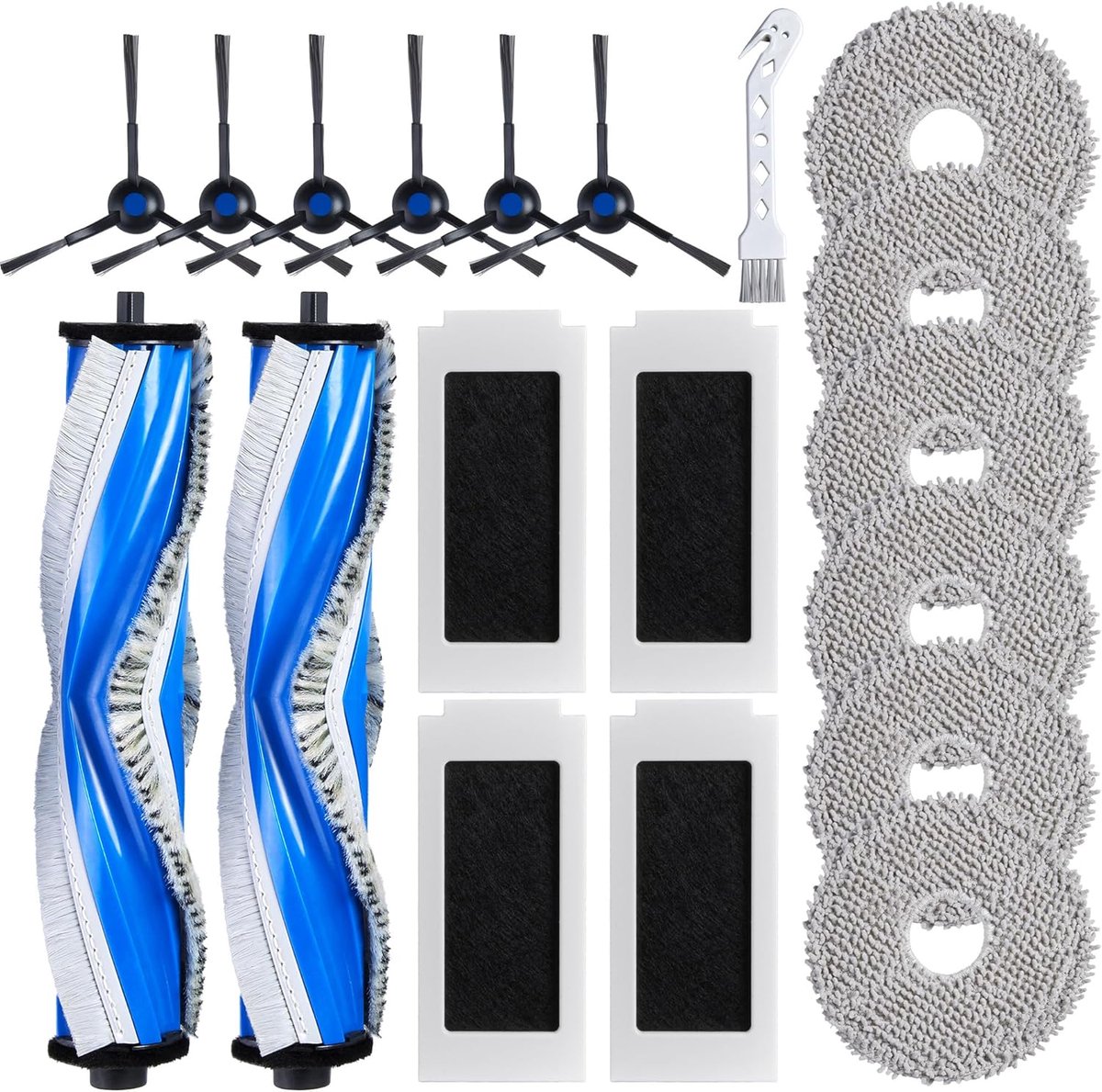 19 stuks vervangonderdelen voor ECOVACS T30 Omni/ T30 PRO Omni/ T30S/ T30S PRO stofzuigers, accessoireset voor DEEBOT-serie met 2 hoofdborstels, 4 filters, 6 zijborstels, 6 dweildoeken, 1