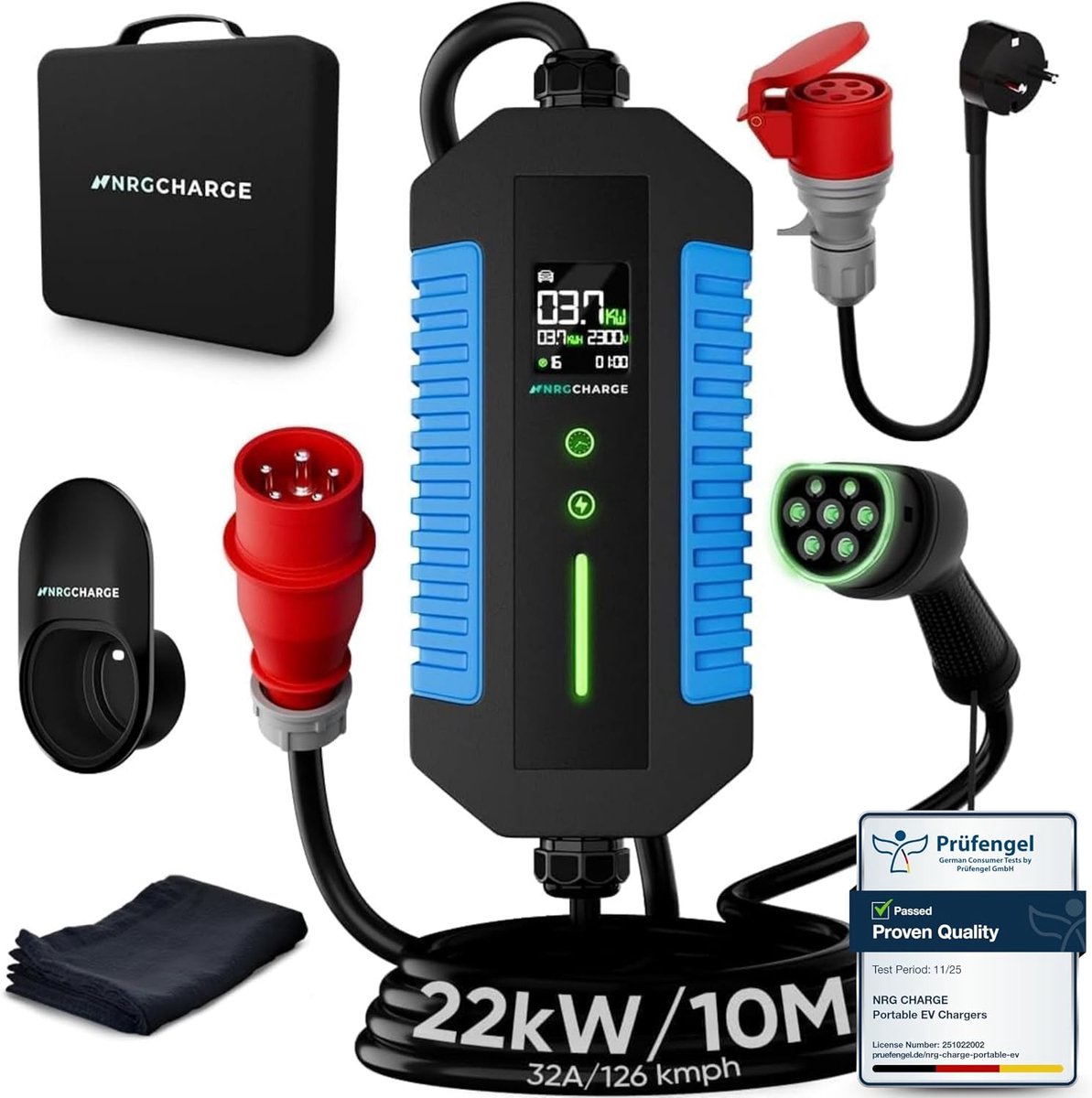 Oplaadkabel Type 2 CEE Plug [3 Fasen, 7m, 6-16A] - Mobiele Wallbox - Snelladen voor Elektrische Auto - ShopVlot