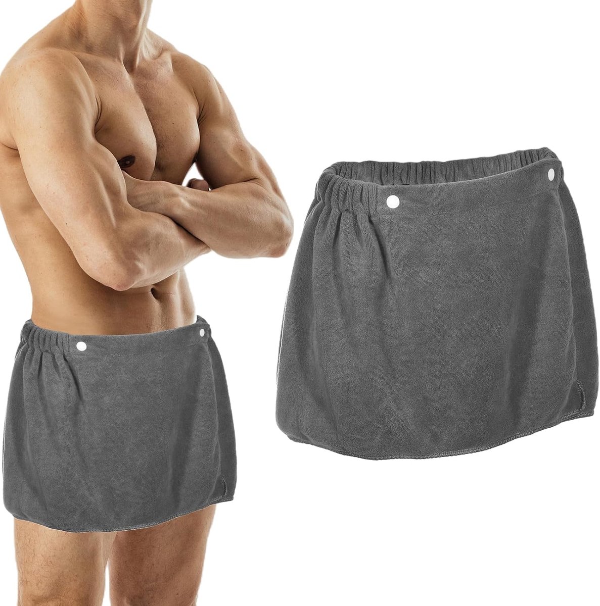 SnelShoppen - Soft sauna kilt heren verstelbaar met drukknoop 35x140 cm grijs | Draagbare saunahanddoek voor sauna, badkamer, fitness en strand - Comf