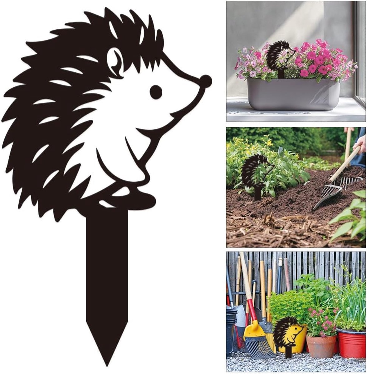 Egel Tuin Staak - Zwarte Bord Plaquette Plastic Bloemen Met Paal 5,8