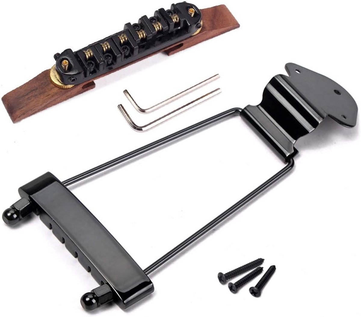 Set van 6 snarige gitaar palissander brug in hoogte verstelbaar en staartstuk trapeze voor Archtop Jazz Gitaar Onderdelen, Zwart