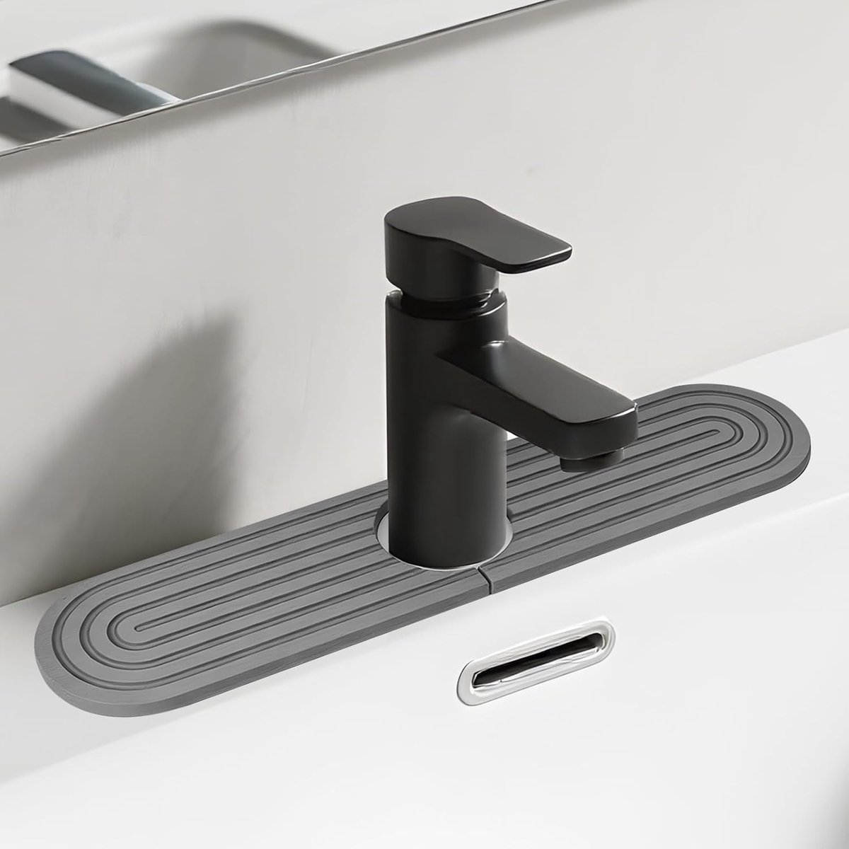 SnelShoppen - Stone Afvoermat 45 x 10 cm, Sneldrogende Steenmat voor Keuken en Badkamer, Donkergrijs, Ideaal voor Onder de Waterkraan