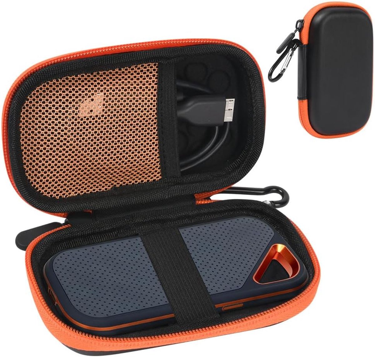 SnelShoppen - Hard Drive Behuizing Voor SanDisk Extreme Pro en Portable SSD's - Beschermhoes met Reiszak - Oranje-Zwart, Geschikt Voor 128GB tot 2TB
