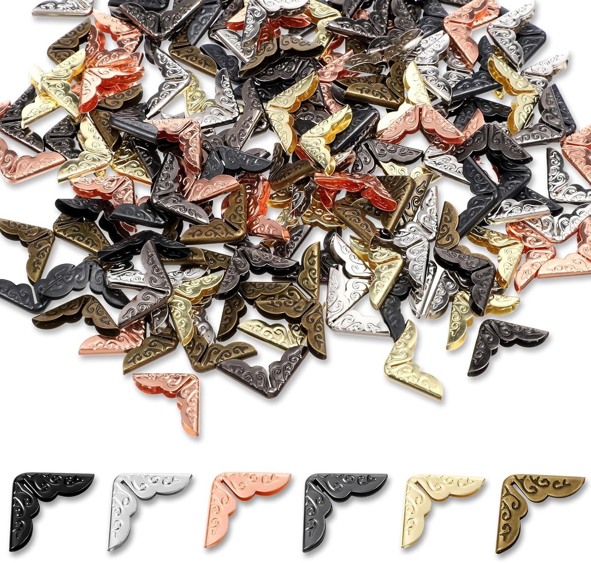 SnelShoppen - 240 Stuks Metalen Boek Hoekbeschermers - 6 Kleuren Vintage Boek Hoekbeschermers voor Fotoalbum, Knutselen, Scrapbooking, Notitieboek, Sc