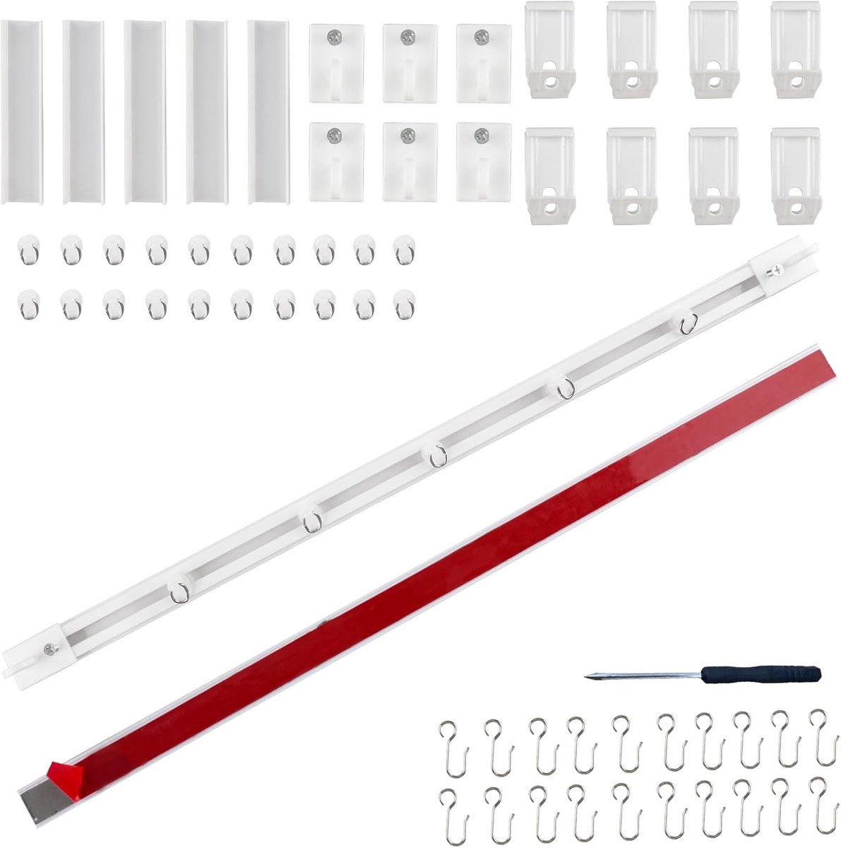 1.6m Curtain Rail Ceiling Mounting, Adhesive & Borable Curtain Tracks, Expandable Curtain Guide with Rollers, Supports - ShopVlot