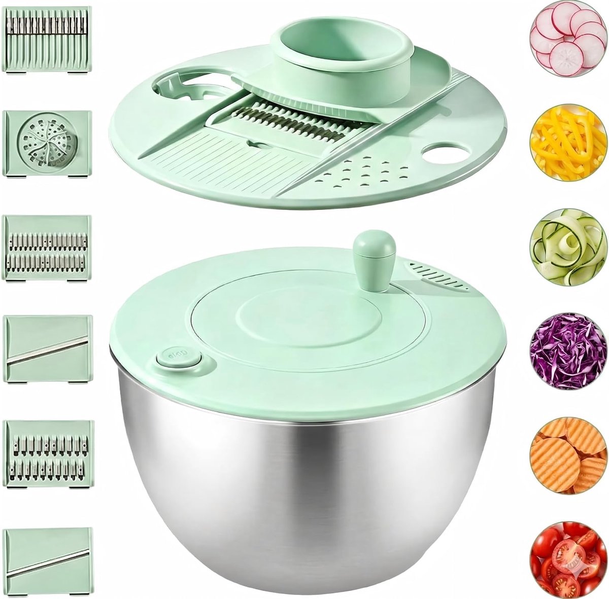 5 litre salad spinner, stainless steel, salad spinner, salad spinner, non-slip base and pendulum driven salad spinner - ShopVlot