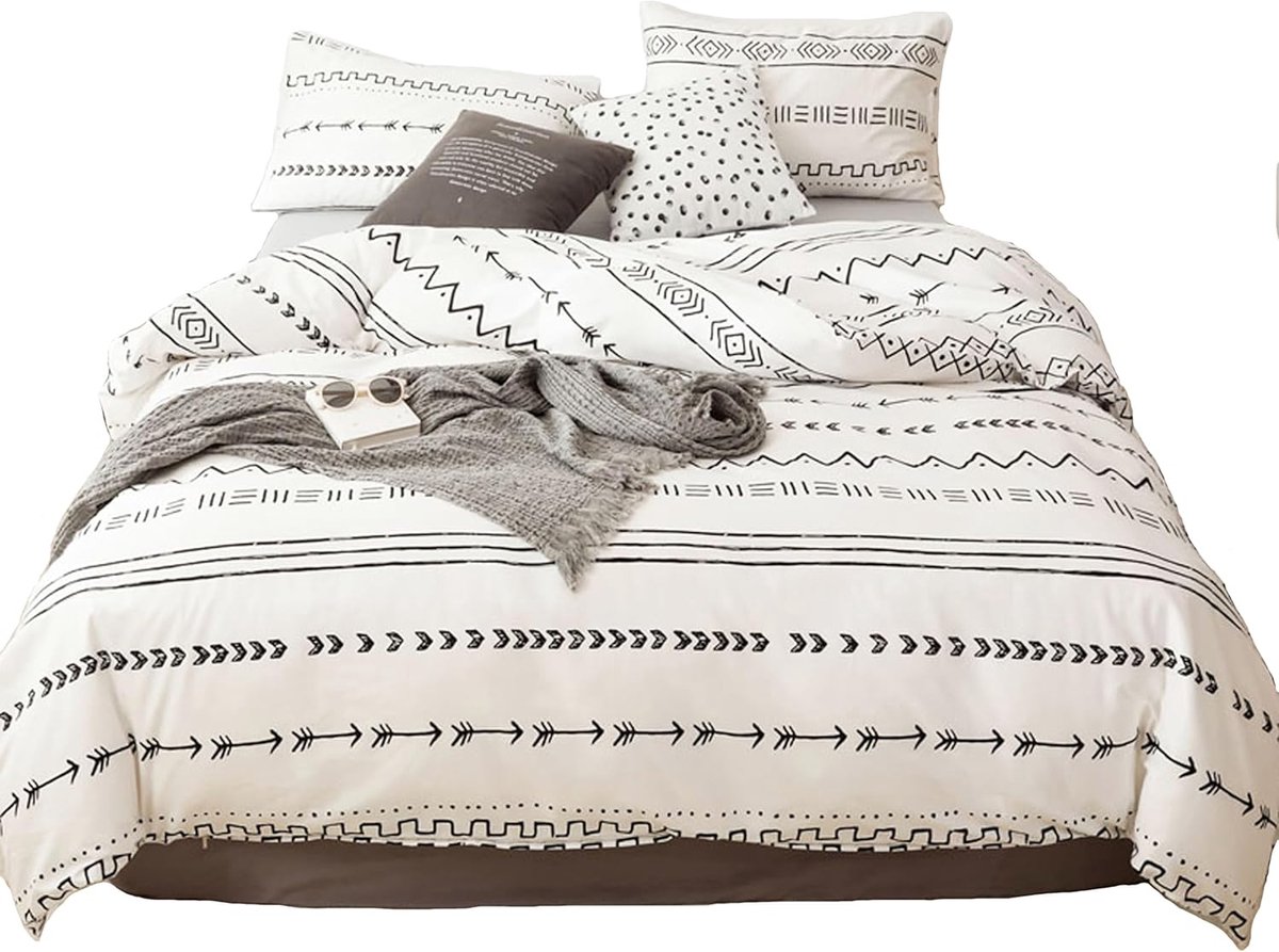 Bed linen set, 100% polyester, bed linen with practical zip, white stripe pattern, 1 x duvet cover 180 x 220 cm + 1 x - ShopVlot