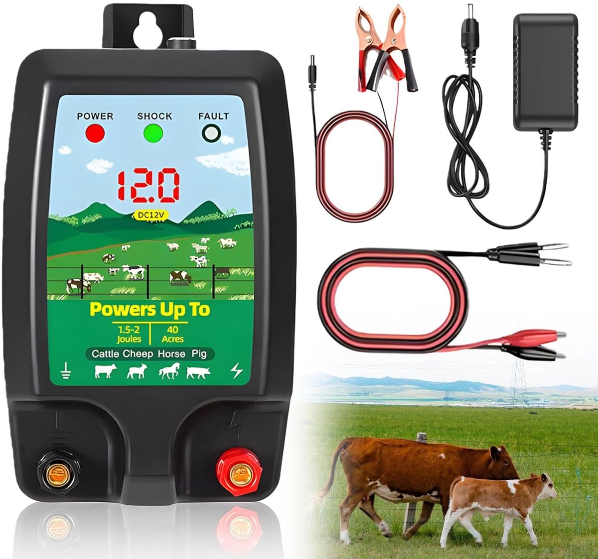 12 V elektrisch weidehek - waterdicht - 10 km bereik - bescherming van landbouwhuisdieren - ShopVlot
