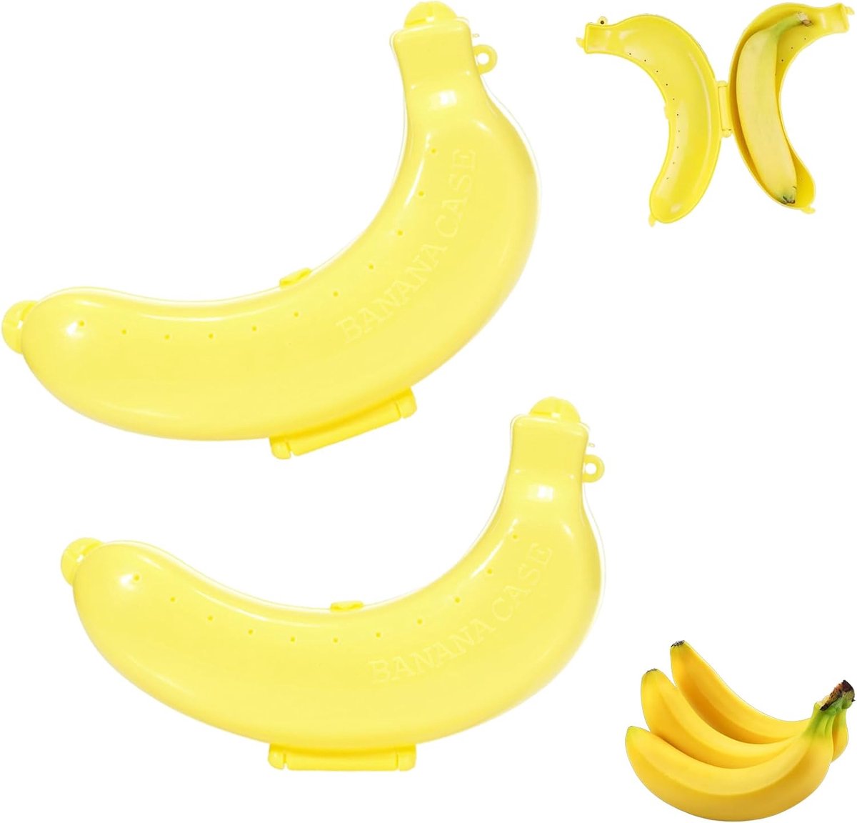 SnelShoppen - Set van 2 Gele Bananenhouders - Grote Bananenbox, 100% BPA Vrij, Vershoudbox voor Bananen, Ideaal voor Reizen en Bescherming van Bananen