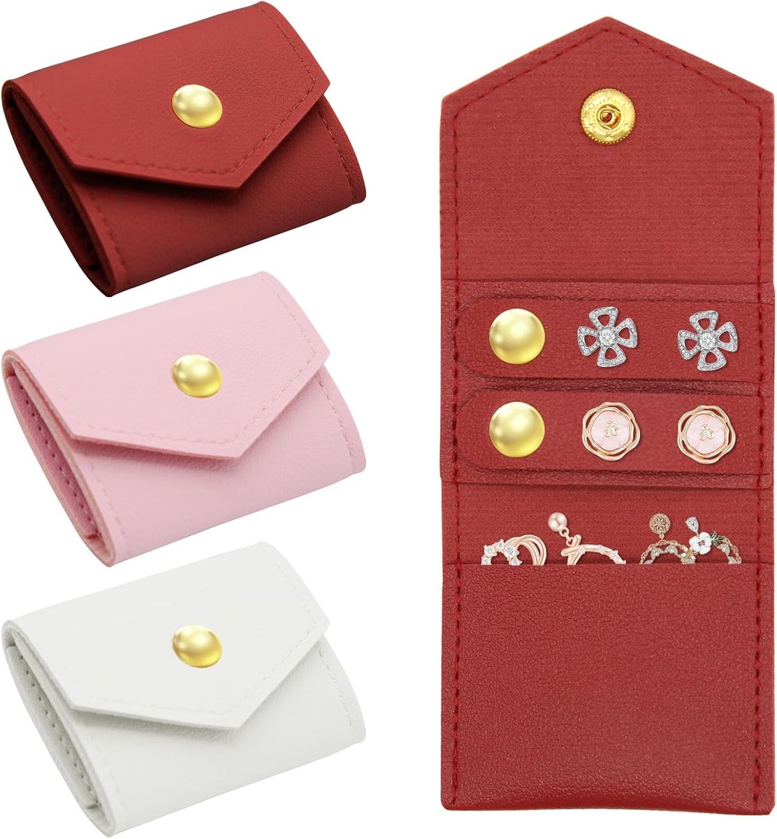 SnelShoppen - 3-Delige Mini Sieraden Reis Etui - Vouwbare en Draagbare Pennen Etui van Premium Leer met Druksluiting voor Oorbellen, Ringen en Ketting