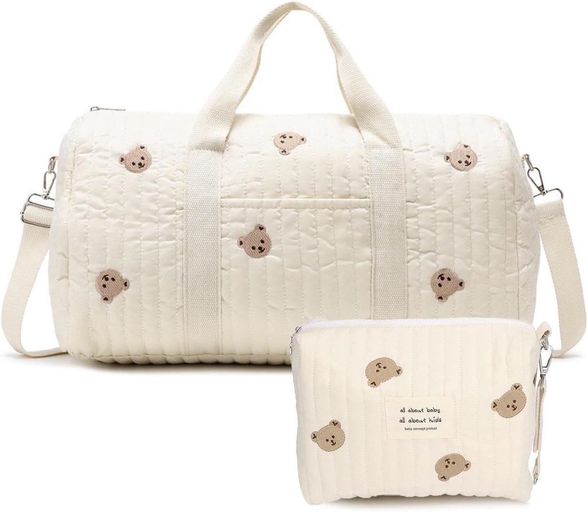 Wickeltasche 2er Set - Grote en kleine tas met Beren-Stickerei - Ideaal voor mama en baby - SnelShoppen