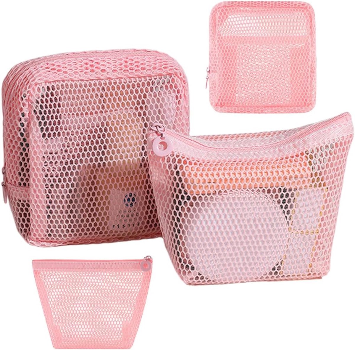 Make-uptassen 2-delig - netstof - ademend ontwerp - compacte reisorganizer - ShopVlot