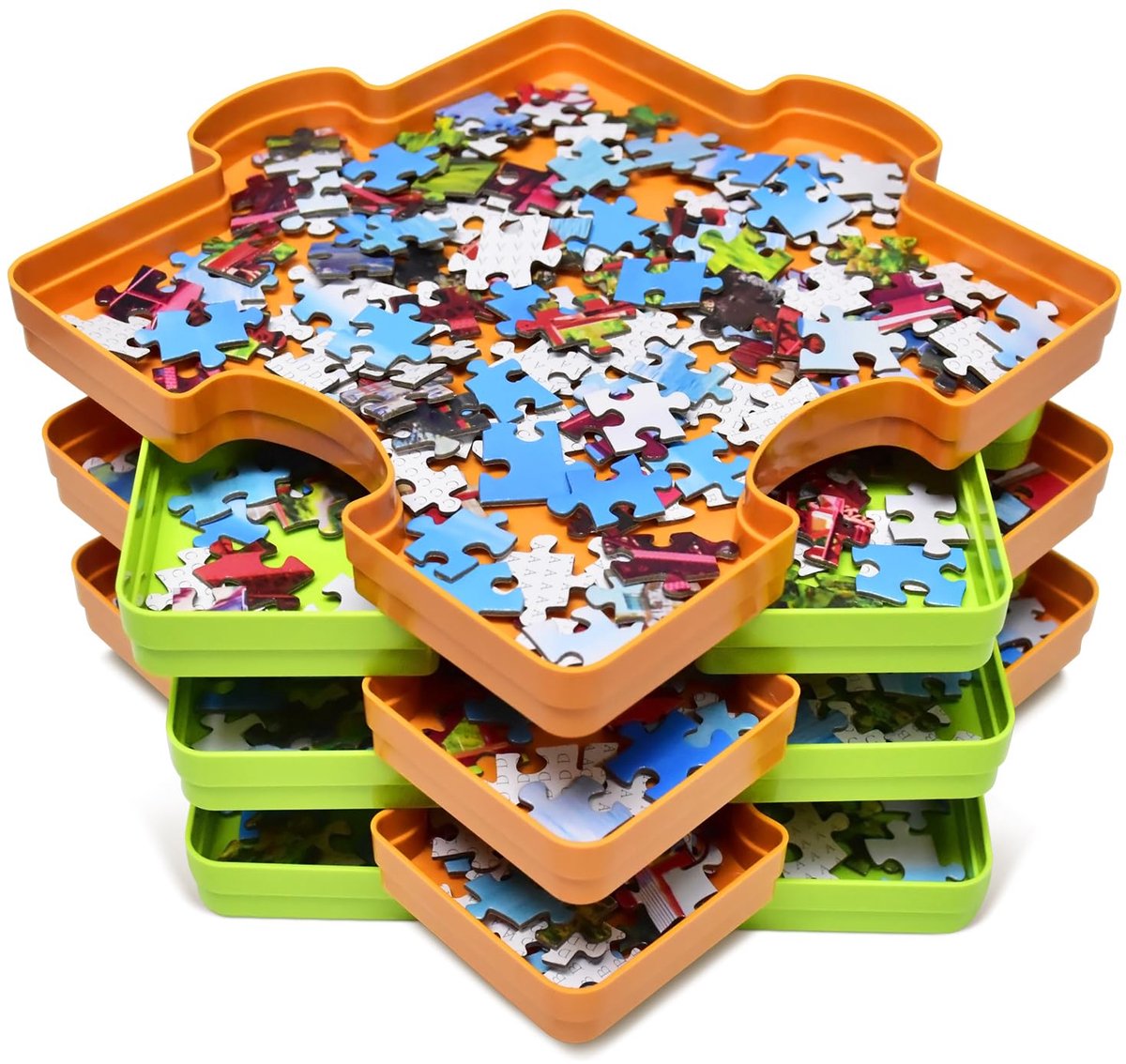 SnelShoppen - Bullglesup Puzzelbakjes, kunststof organisatie accessoires voor puzzels tot 1500 stuks, stapelbare en draagbare bakjes, 19,8 x 19,8 cm,