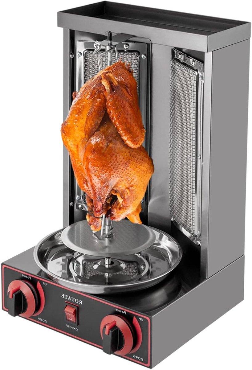 Dönergrill Verticale Grill - Kebab Machine Gyros - Vlees Grillen - Roestvrij Staal Infrarood - 300x300x480 mm - Zwart