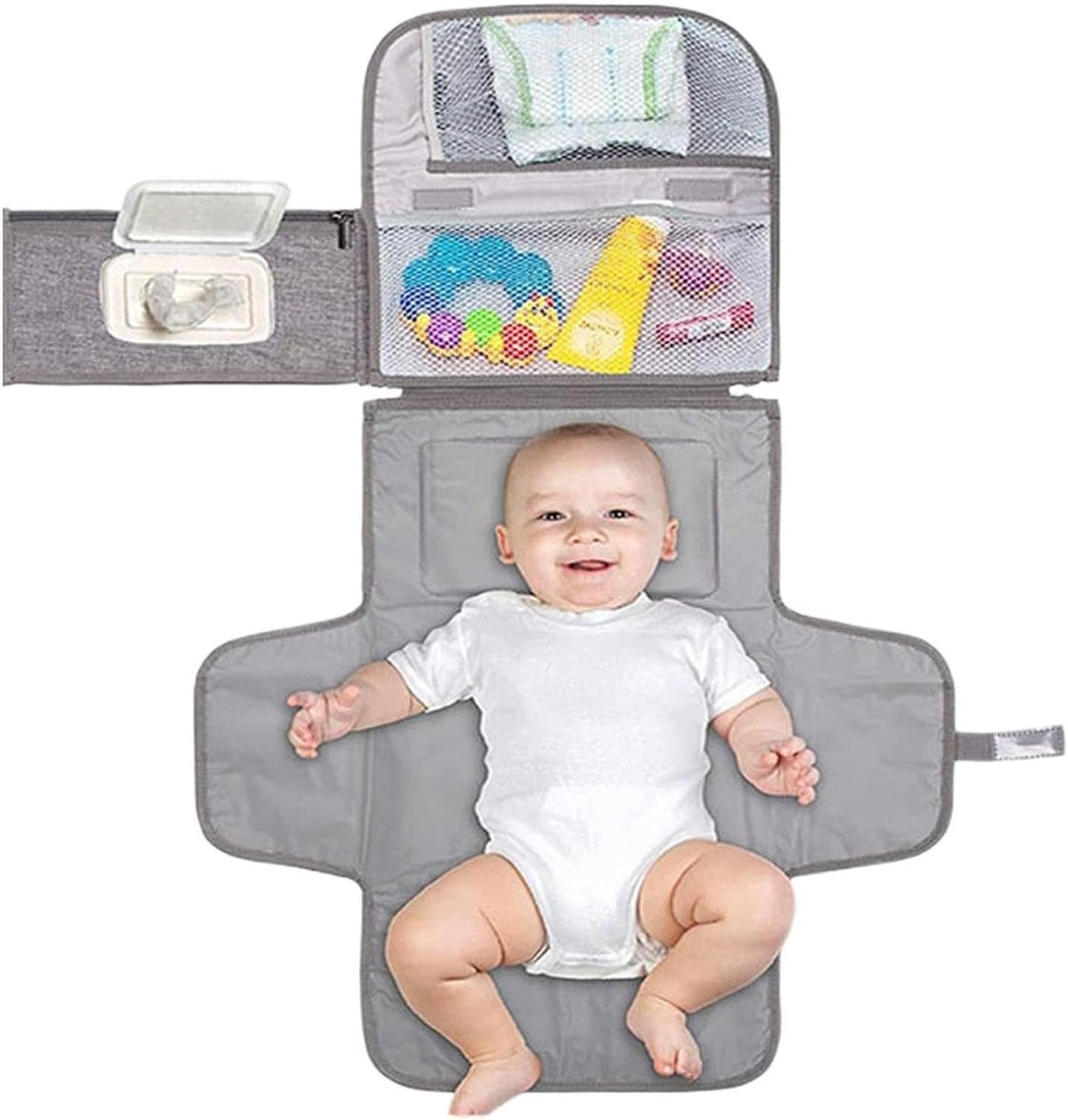 Draagbaar Aankleedkussen - Reis Verschoningsmat - Baby Verzorgen - Waterdichte Voering - 55.88 x 54.61 cm - Grijs
