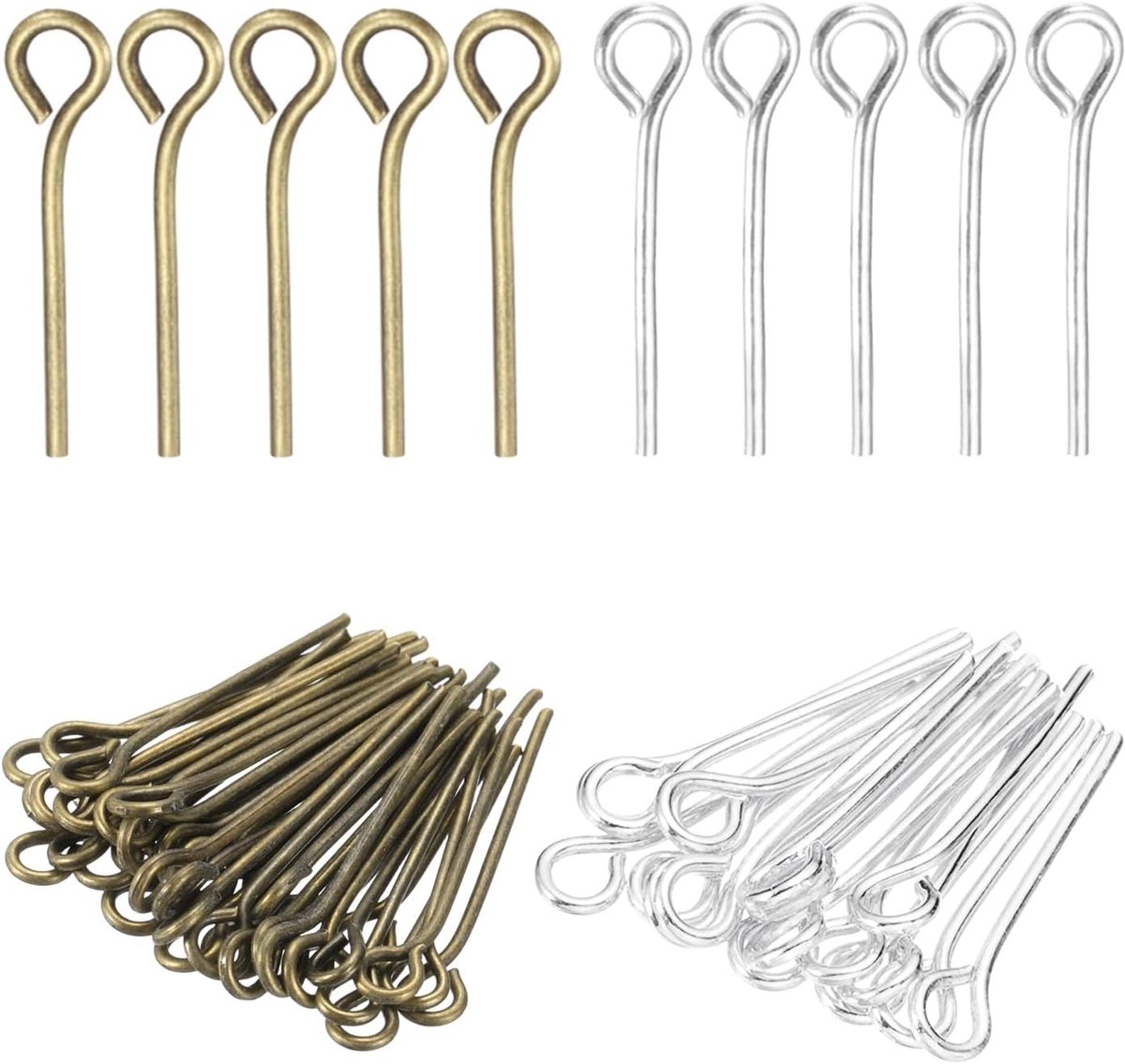 0,6 Inch Oogspelden, Sieraden Maken Hoofdspelden Rechte Pins Bevindingen Buigbaar voor DIY Craft Armband Ketting Oorbel Hanger Maken Benodigdheden-400 Stuks (Zilver Brons)