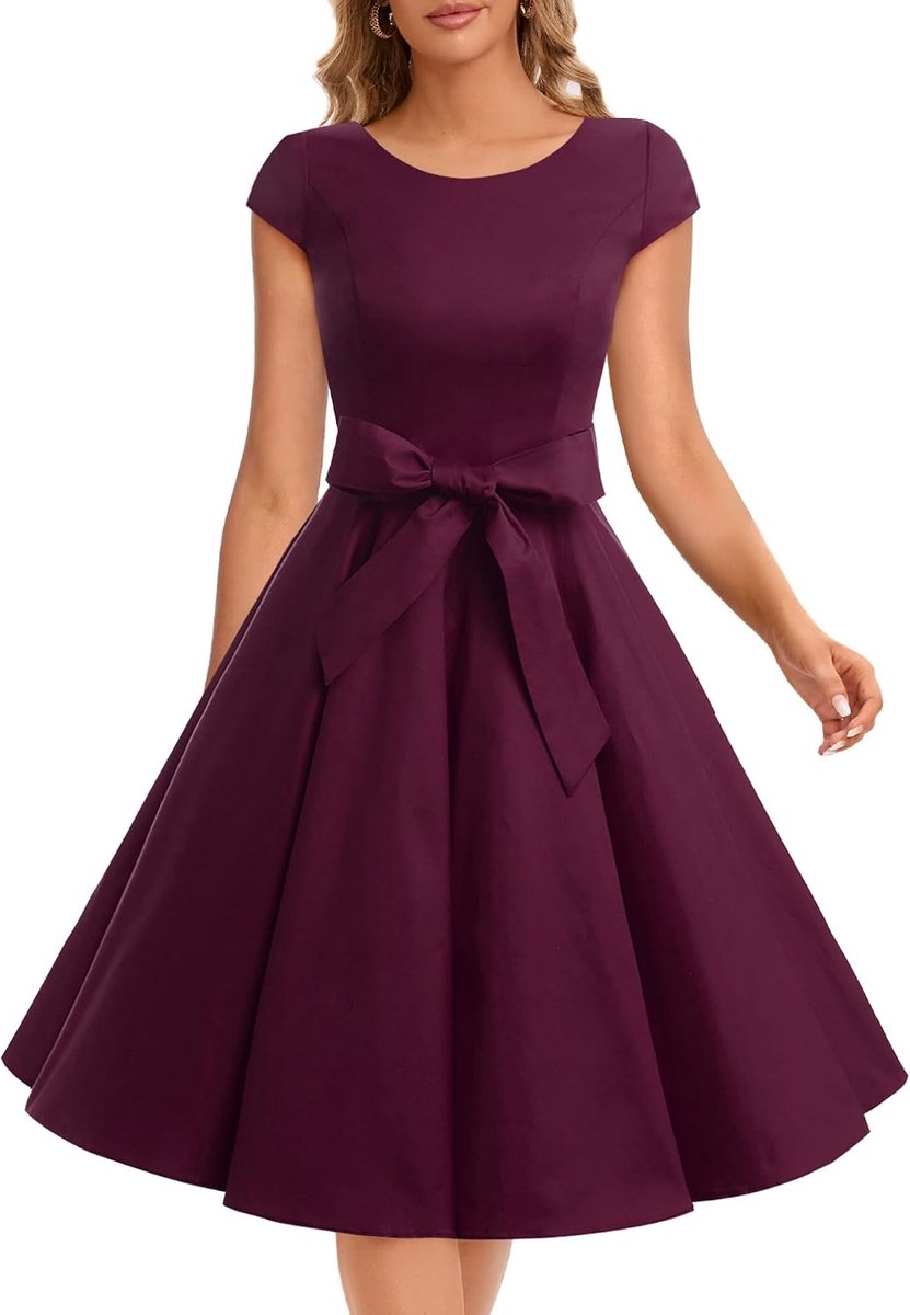 Vintage 1950s Polka Dot and Solid Color Prom Dresses Cap-Sleeve