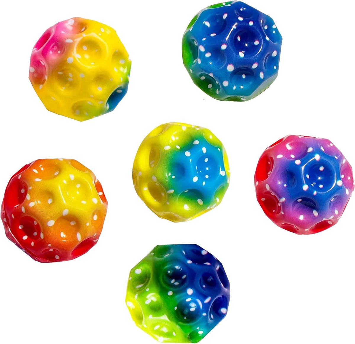 6 stuks maanballen, 7 cm hoge springende rubberen bal, springende ballen in 6 kleuren, gemakkelijk vast te pakken, cadeaus voor jongens en meisjes, geschikt voor volwassenen om stress te