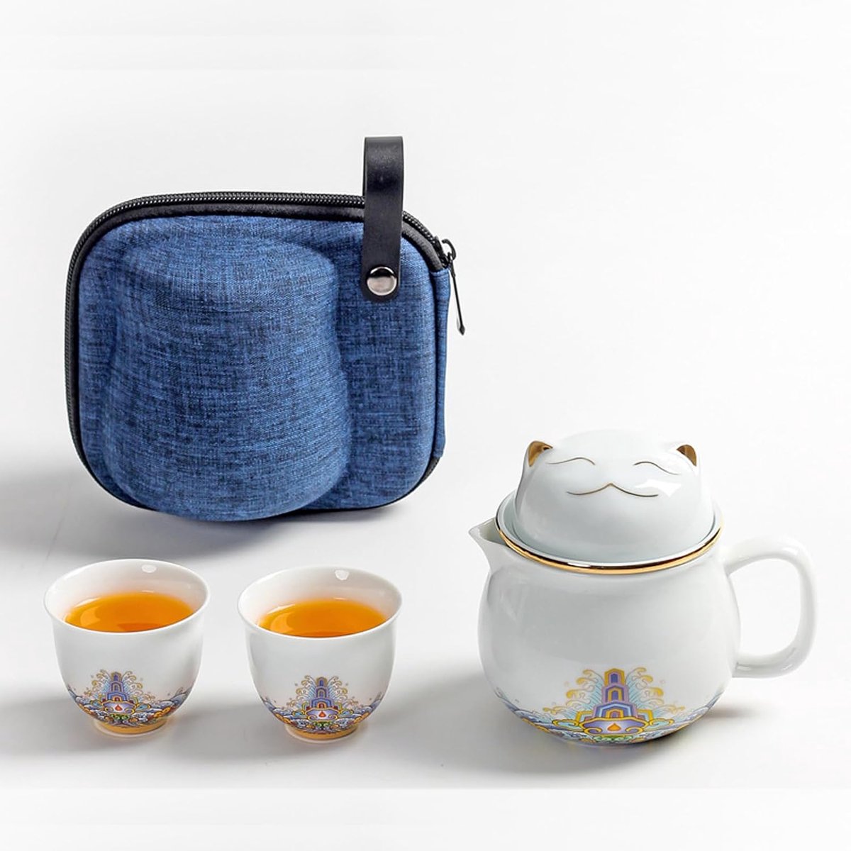 Mooie theebekerset met 2 kopjes, 300 ml keramische theeinfuser cup gemakkelijk te reinigen houdt warm, steile bladthee, koffie, melk, zoete kat, rood