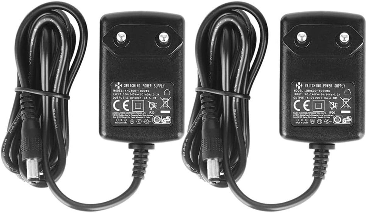 Set van 2 DC 6 V 1 A 1000 mA voedingsadapter, stekker 5,5 mm x 2,1 mm