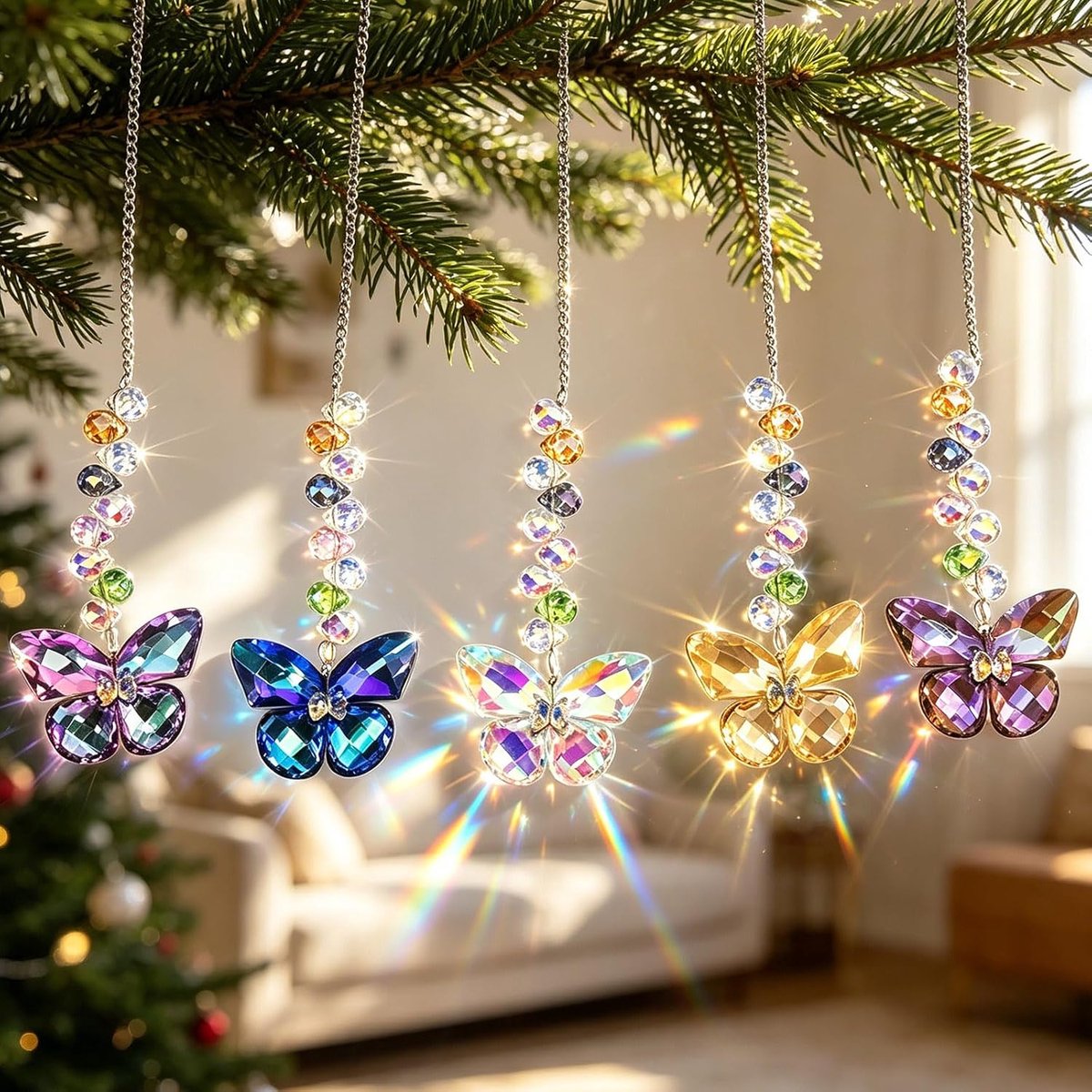 5 stuks K9 kristallen vlinders, kleurrijke kristallen raamdecoratie voor binnen en buiten, ideaal voor huis, tuin, kerstboom en geschenken