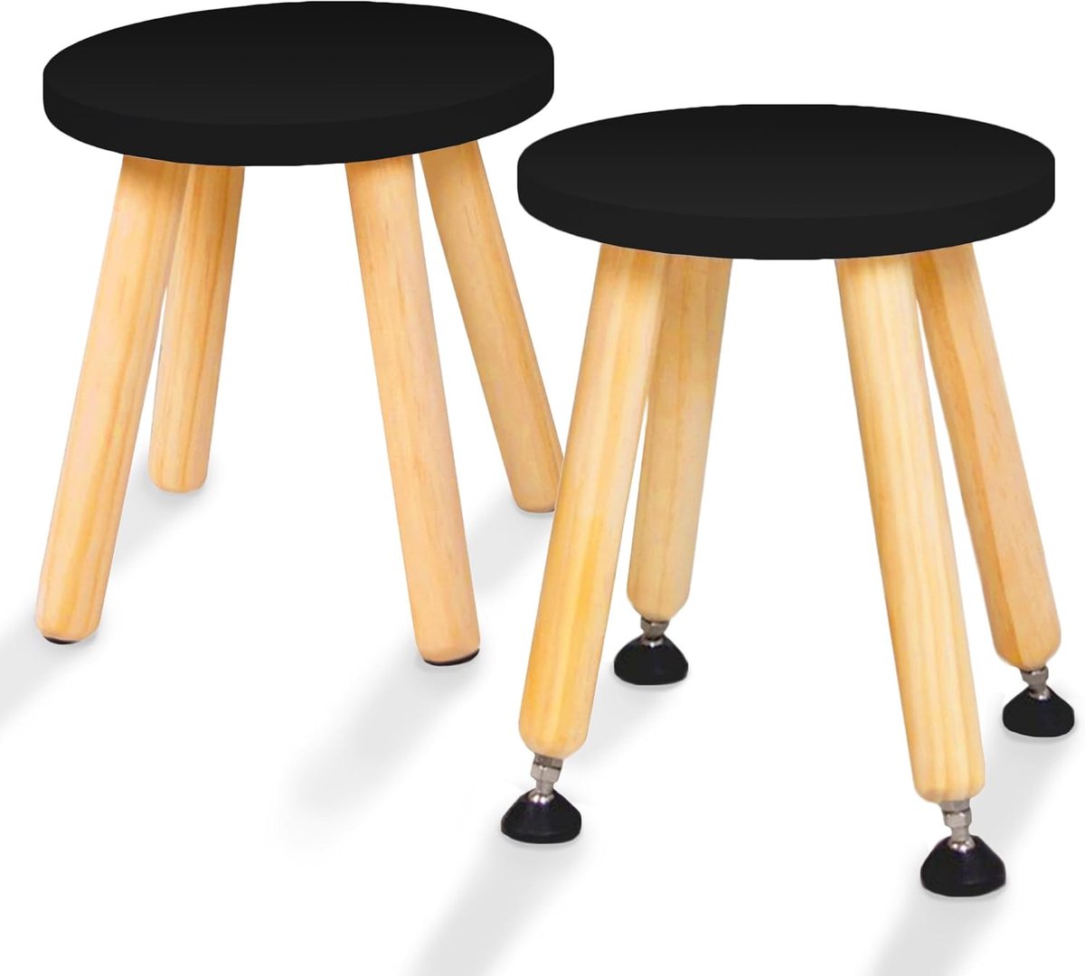 Houten Kinderkruk Set van 2 - Zwart - Uitschuifbare Poten - Ideaal als Stapelkruk - ShopVlot
