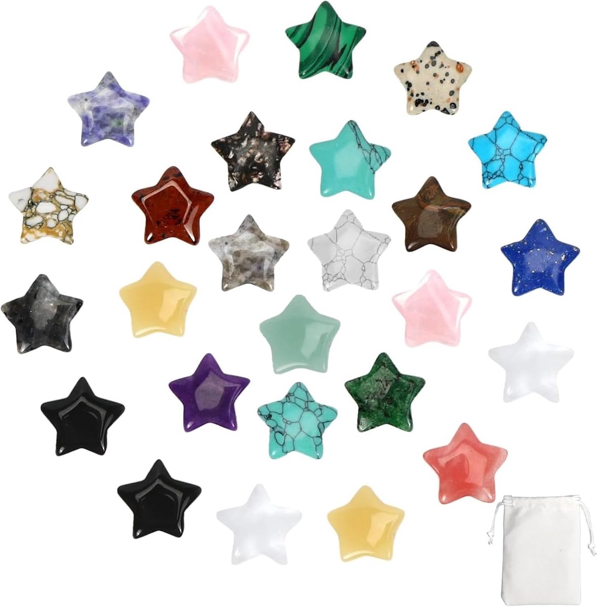 28 stuks natuurlijke geneeskrachtige kristallen, kleurrijke geneeskrachtige kristallen geluksstenen, geluksbrenger ster, energiebalans edelstenen, voor meditatie, DIY-accessoires en decoraties